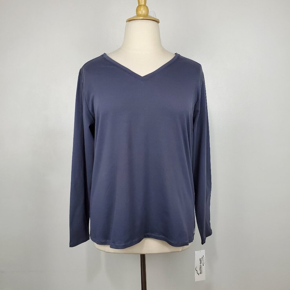 Butter-Soft V-Neck Pewter Gray Long Sleeve Pullover Top NEW NWT Size 2X